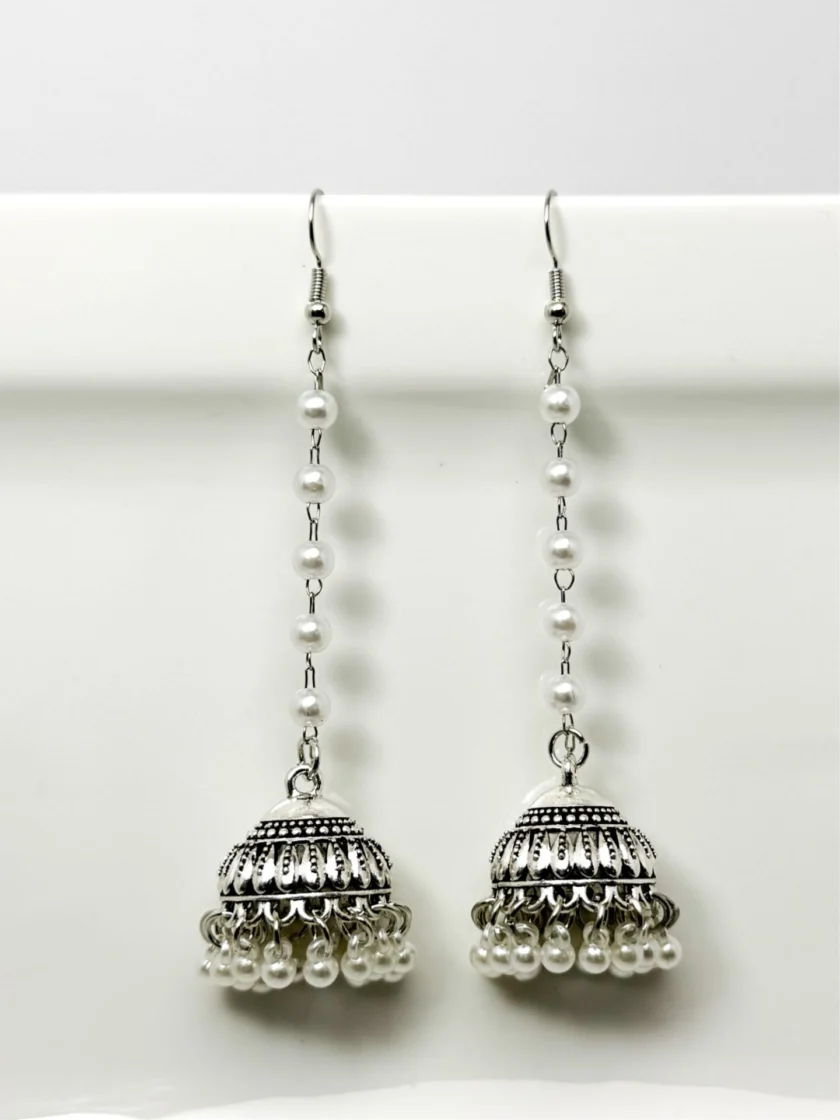 Boho tassel jhumki silver - Image 2