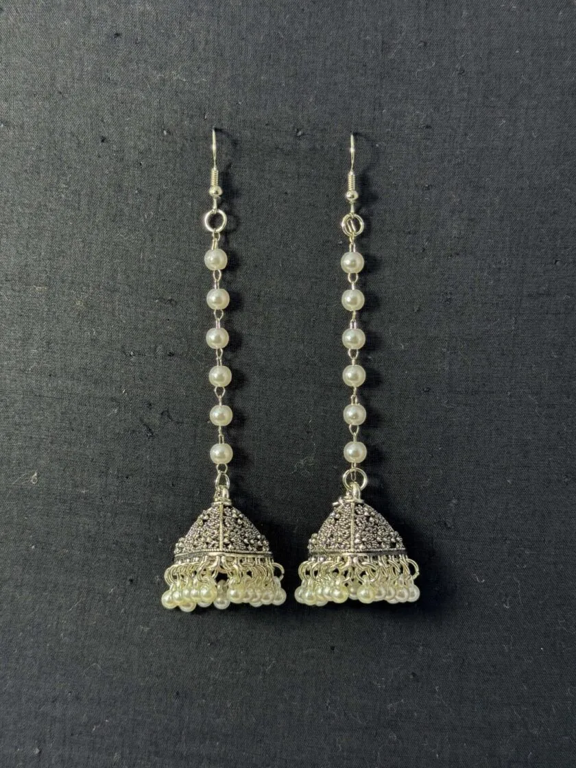 Noori tassel silver jhumka - Image 2