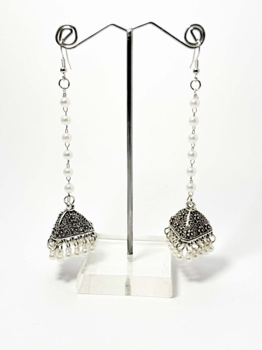 Noori tassel silver jhumka - Image 3