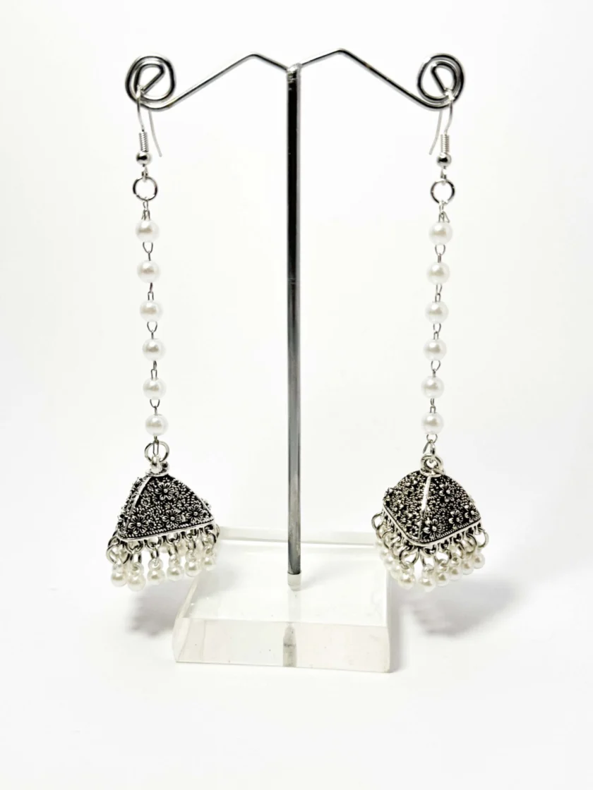 Noori tassel silver jhumka - Image 3