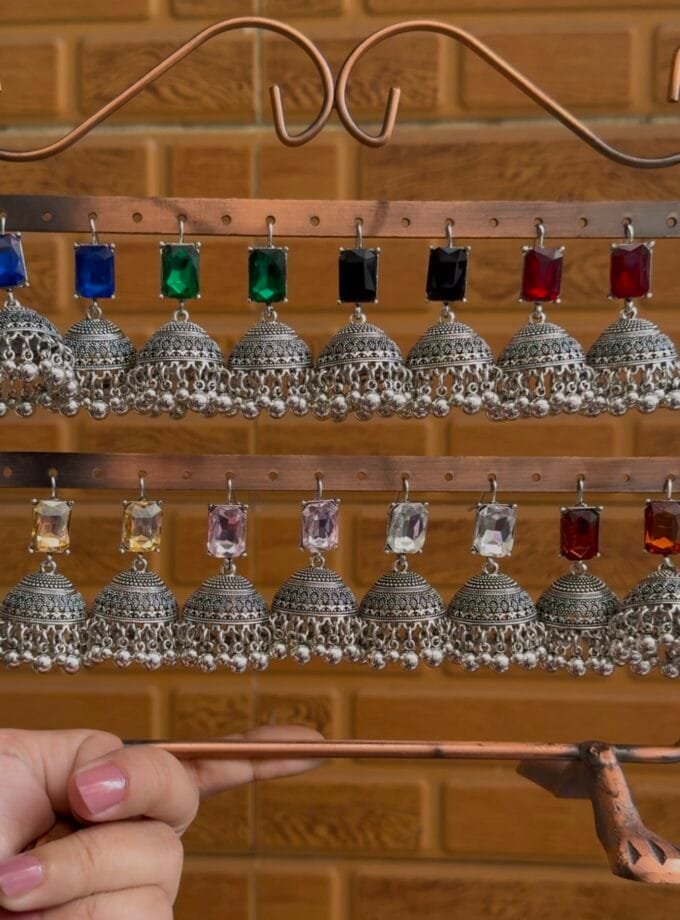 Silver stone matka jhumki (8 colors)