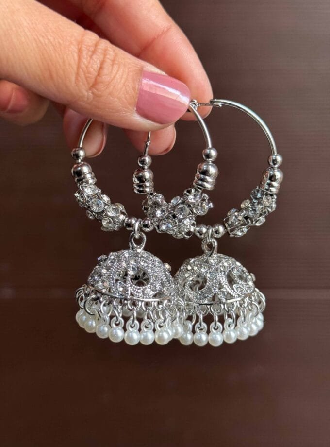 Bali jhumki silver stones