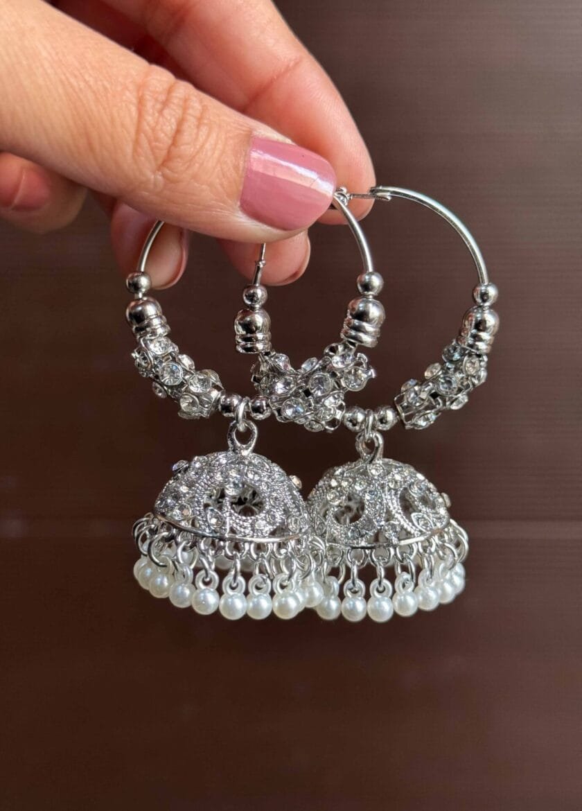 Bali jhumki silver stones