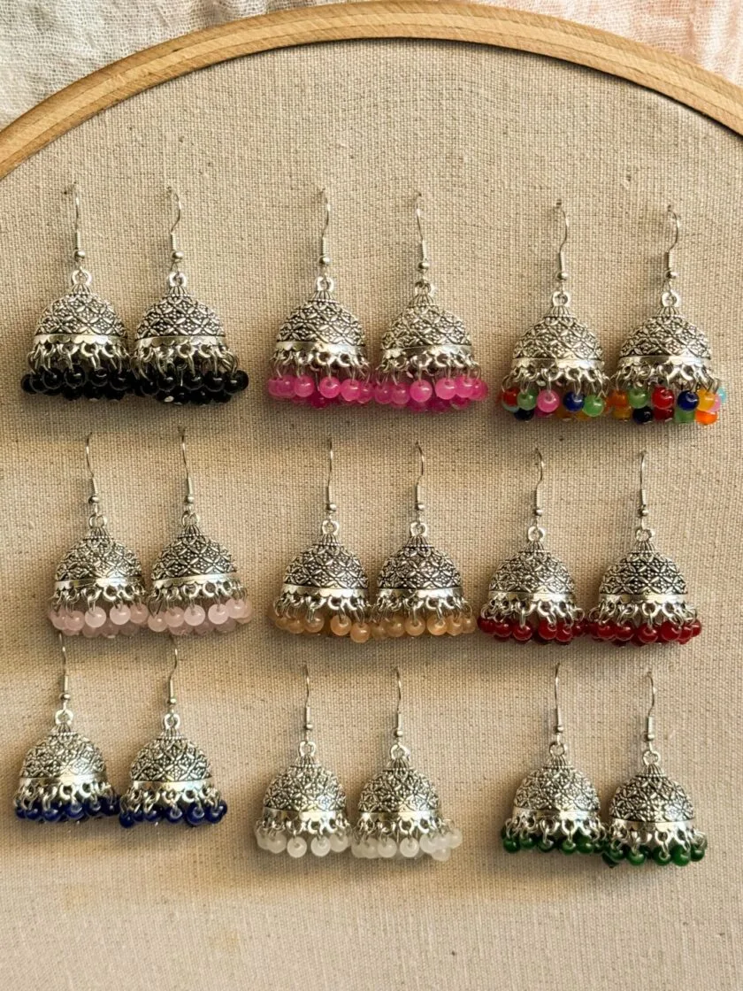 Gul bano jhumki silver (10 colors)