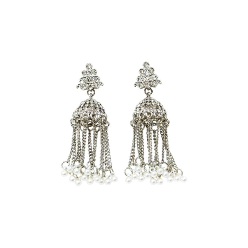 Silver long tassel earrings