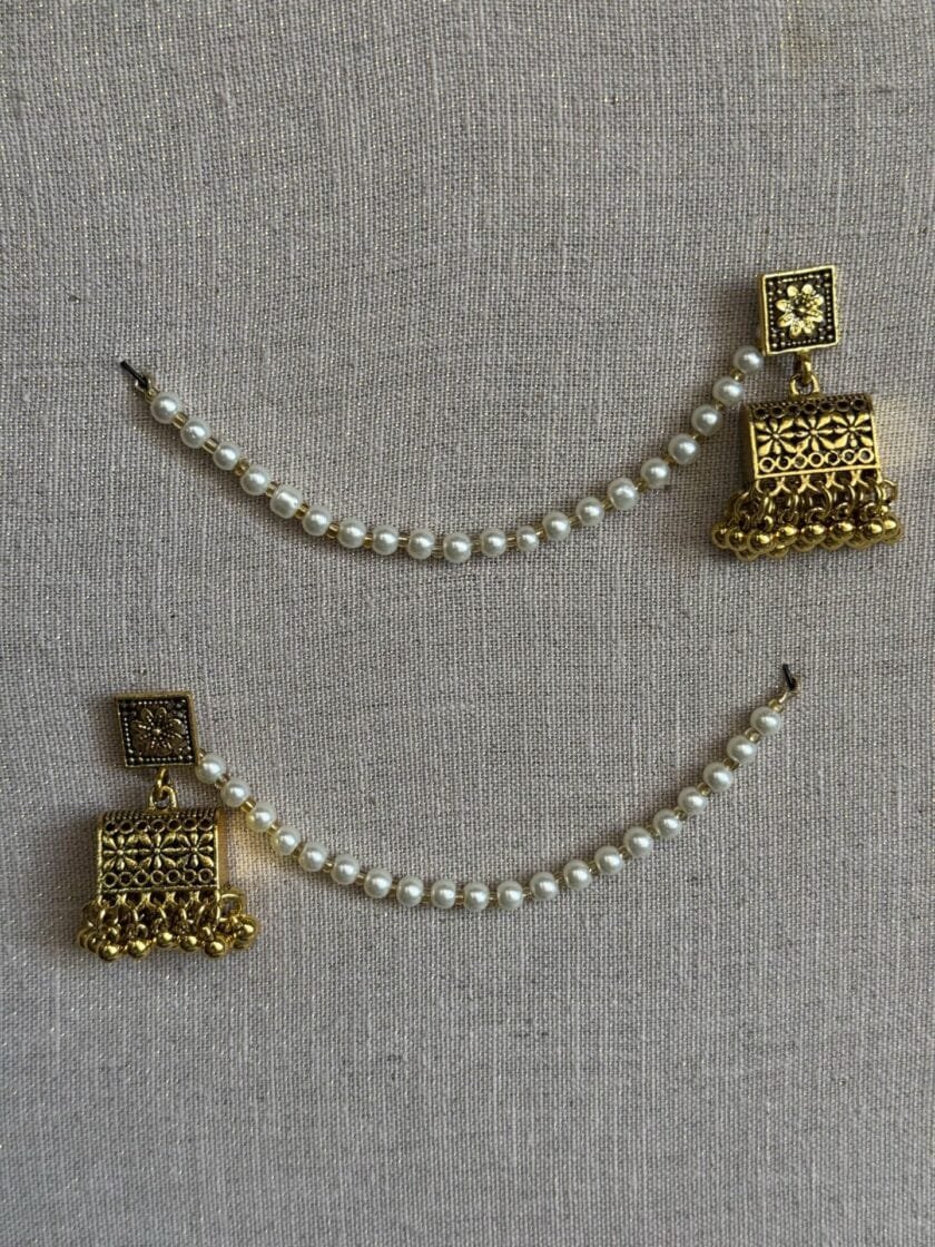 Mehru palki jhumki with pearl sahara
