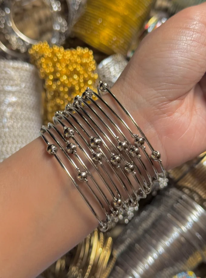Silver moti bangles