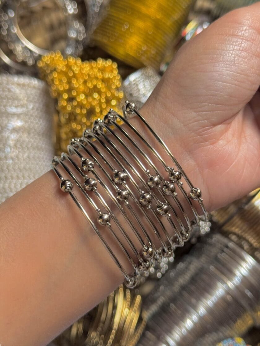 Silver moti bangles