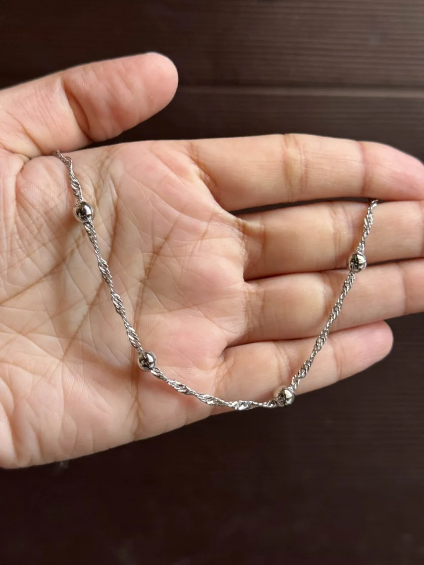 Beaded chain silver anklet
