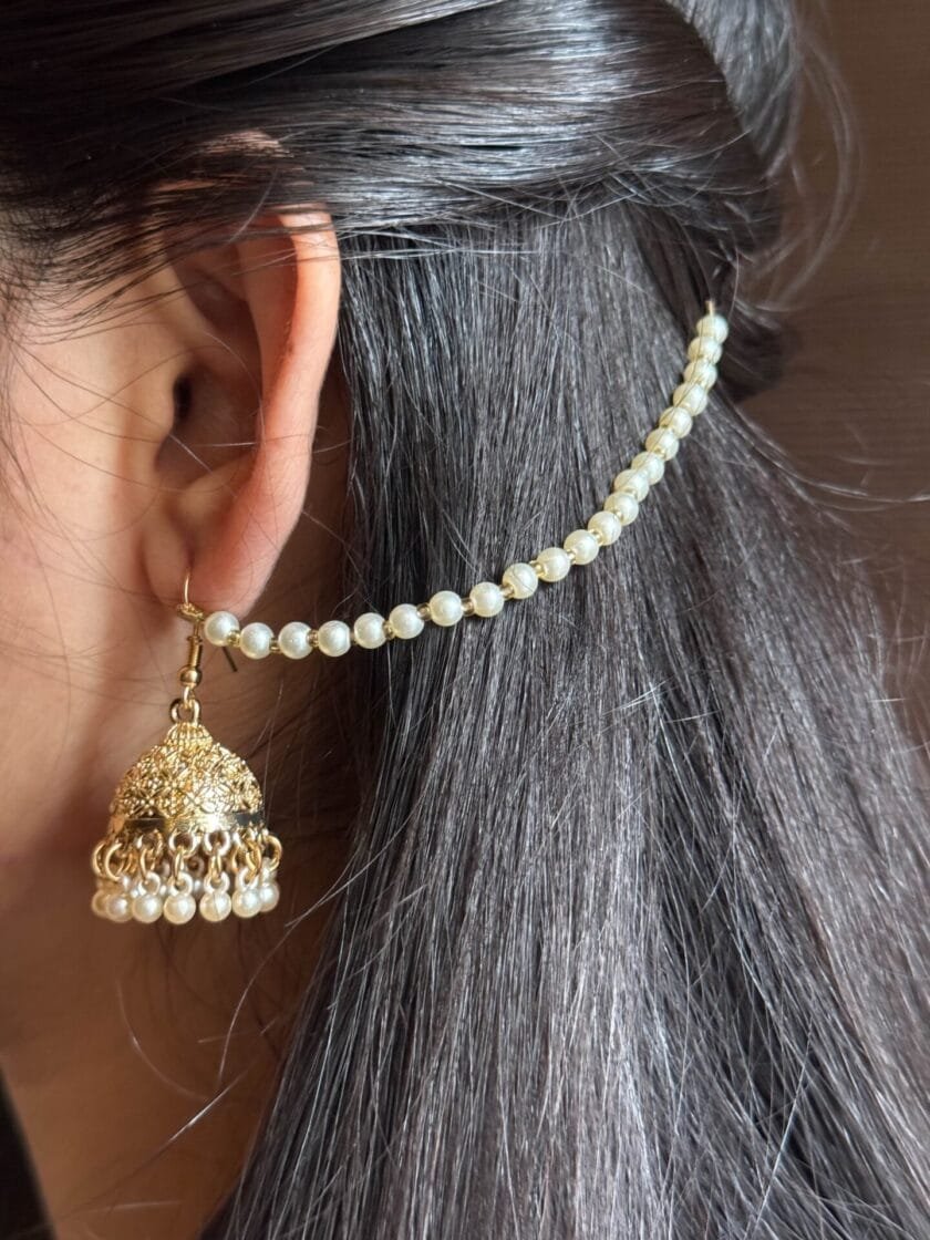 Gul bano jhumki golden with pearl sahara