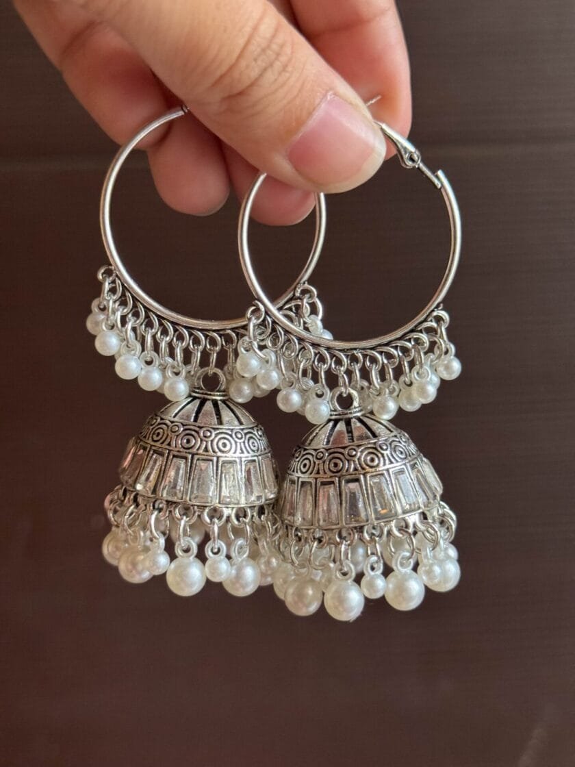 Bali stone with pearls jhumka silver