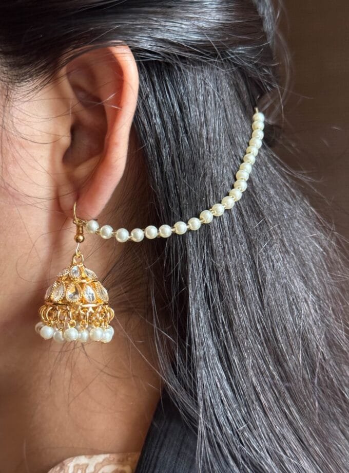 Kundan jhumki golden with pearl sahara