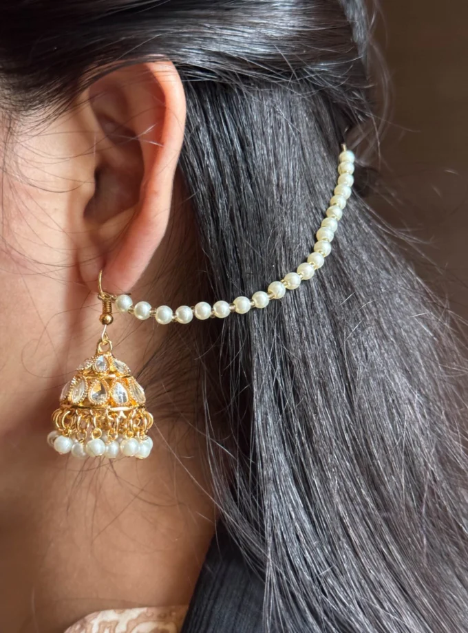 Kundan jhumki golden with pearl sahara