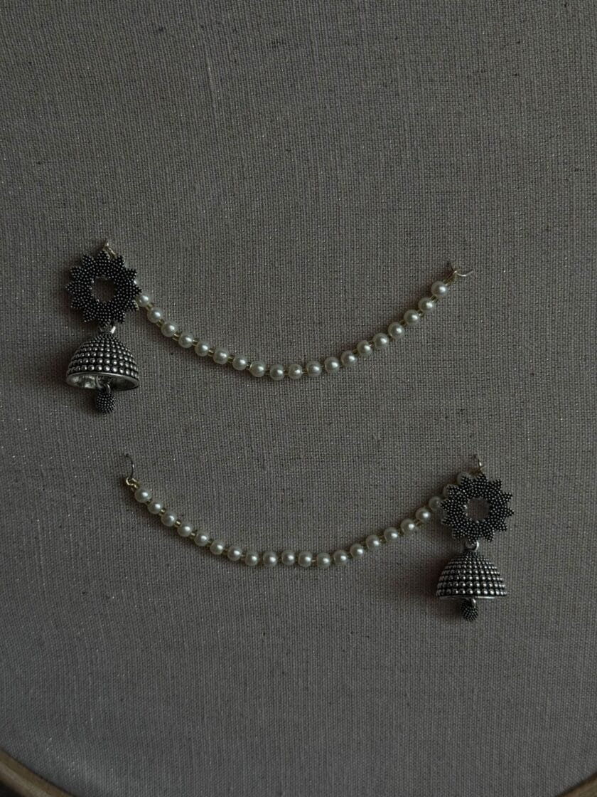 Gulabo silver jhumki with pearl sahara