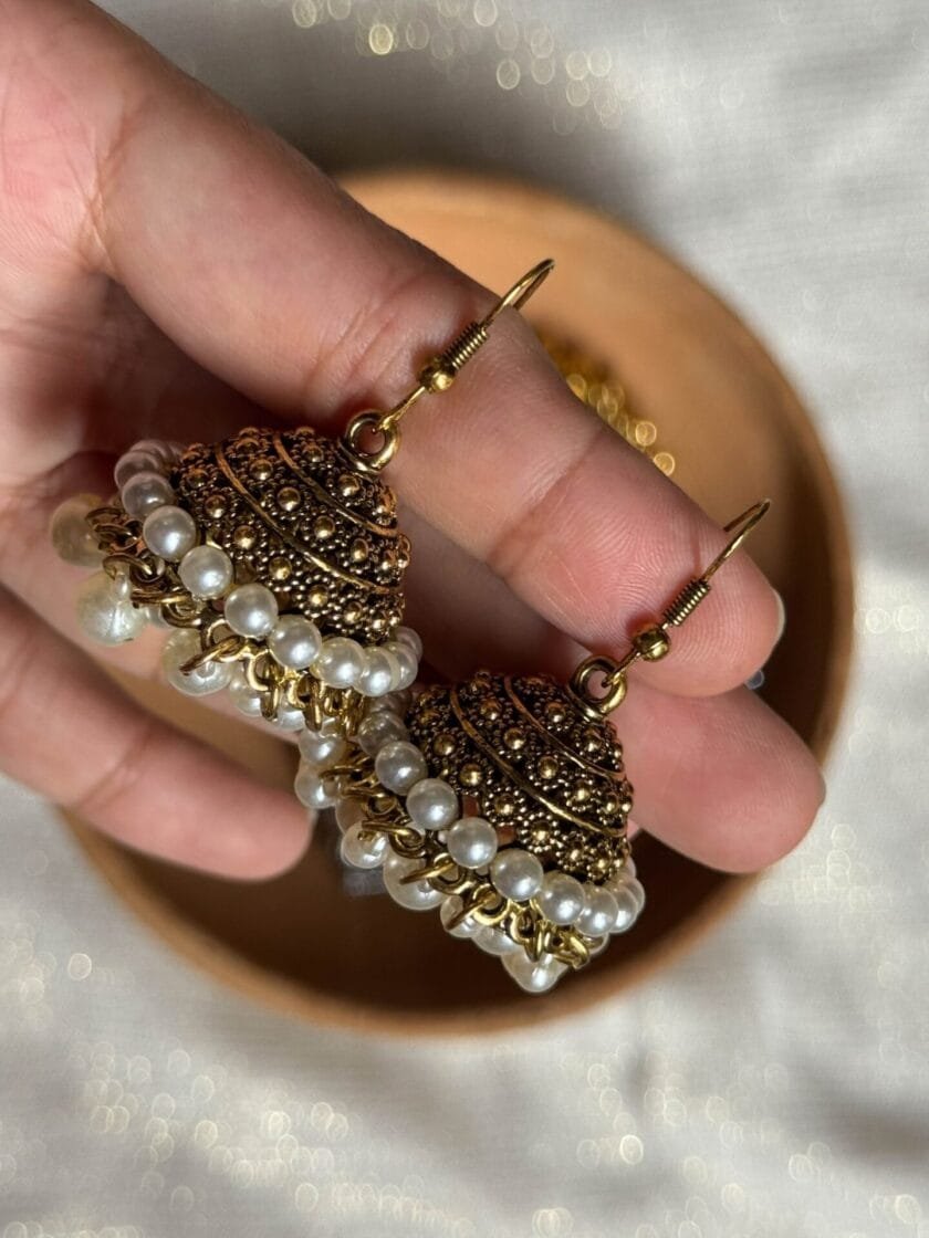 Noor-e-jhumka antique with hanging pearls - Image 2