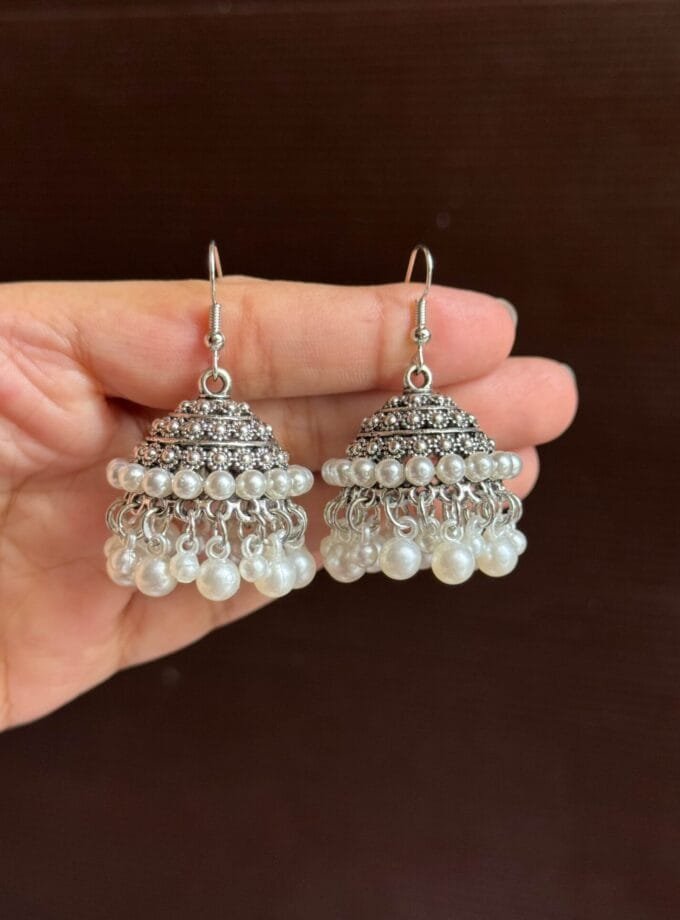 Noor-e-jhumka silver with hanging pearls
