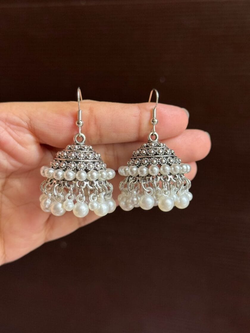 Noor-e-jhumka silver with hanging pearls