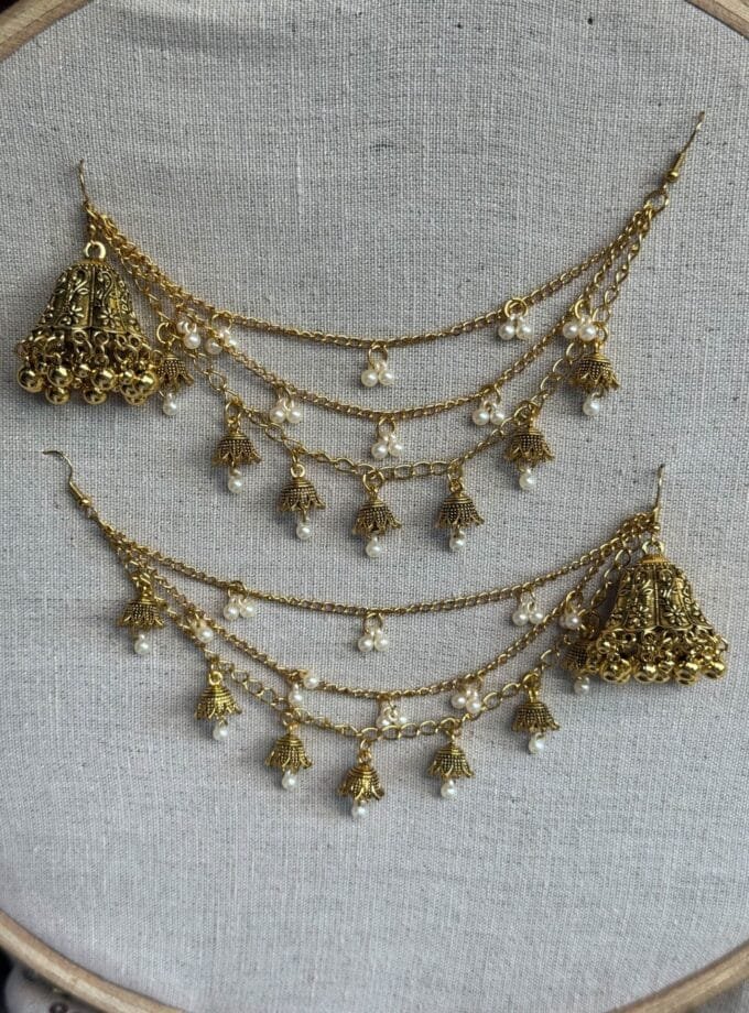 Ghanti ghongro jhumka with pearl saharay