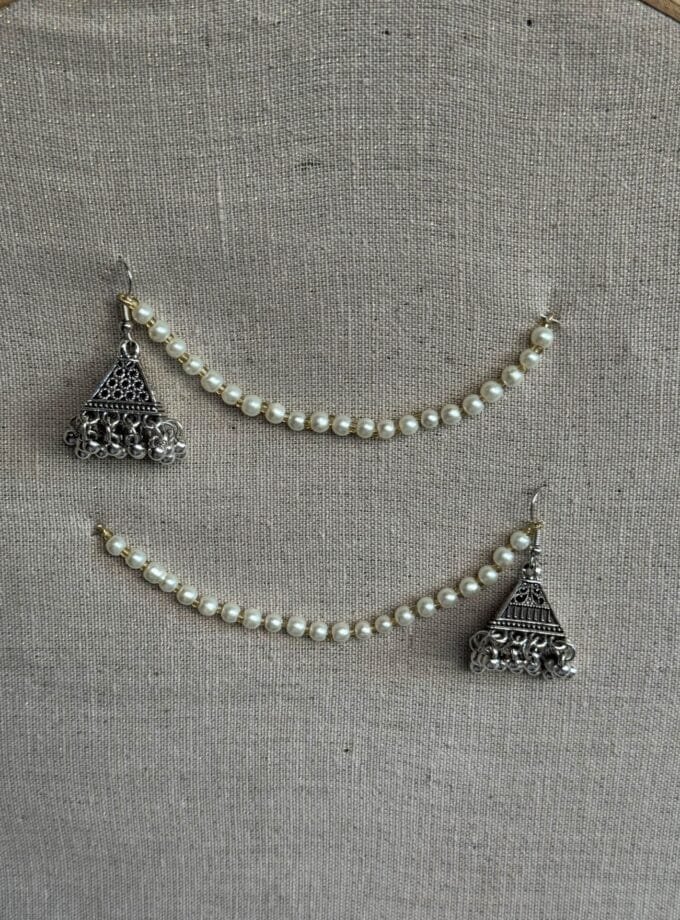 Leena jhumki silver with pearl sahara