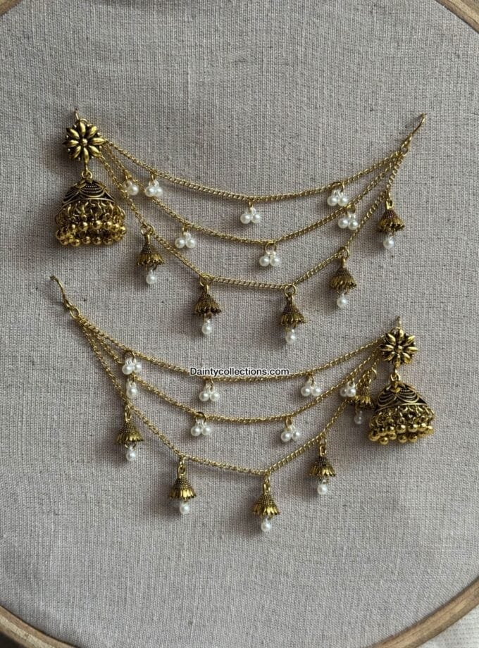 Chaman jhumki antique with triple layer saharay