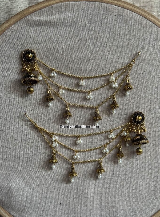 Husn ara jhumki antique with triple layer saharay