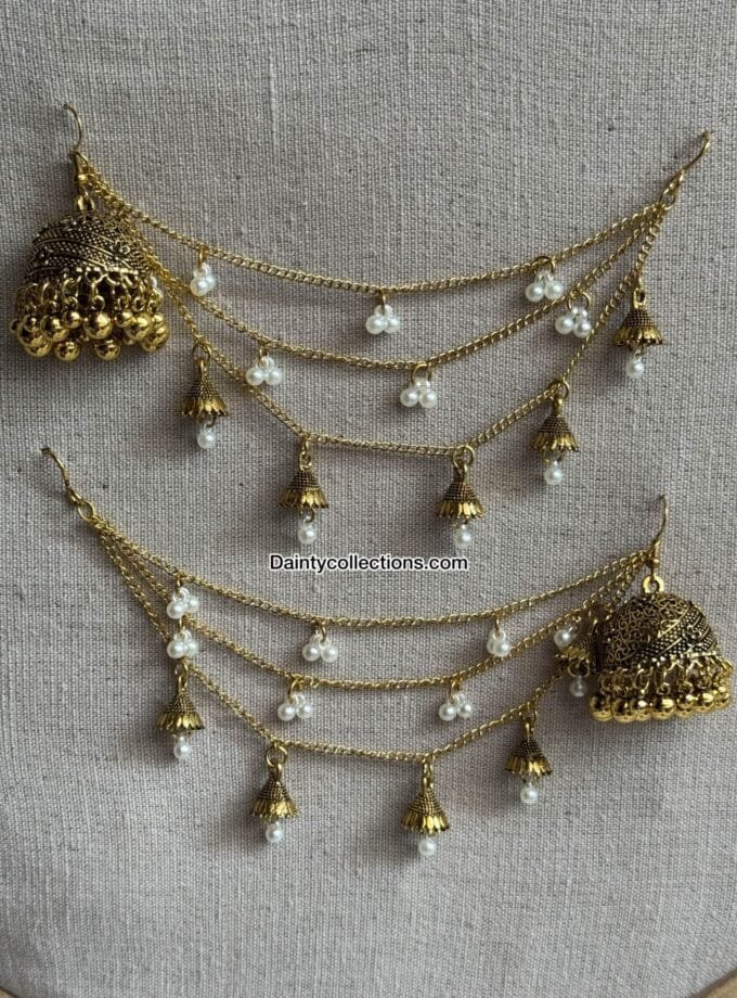 Gul-e-rukh jhumki antique with triple layer saharay