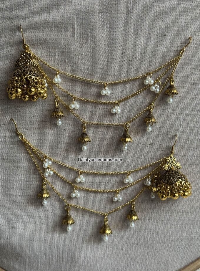 Nargis jhumki antique with triple layer saharay