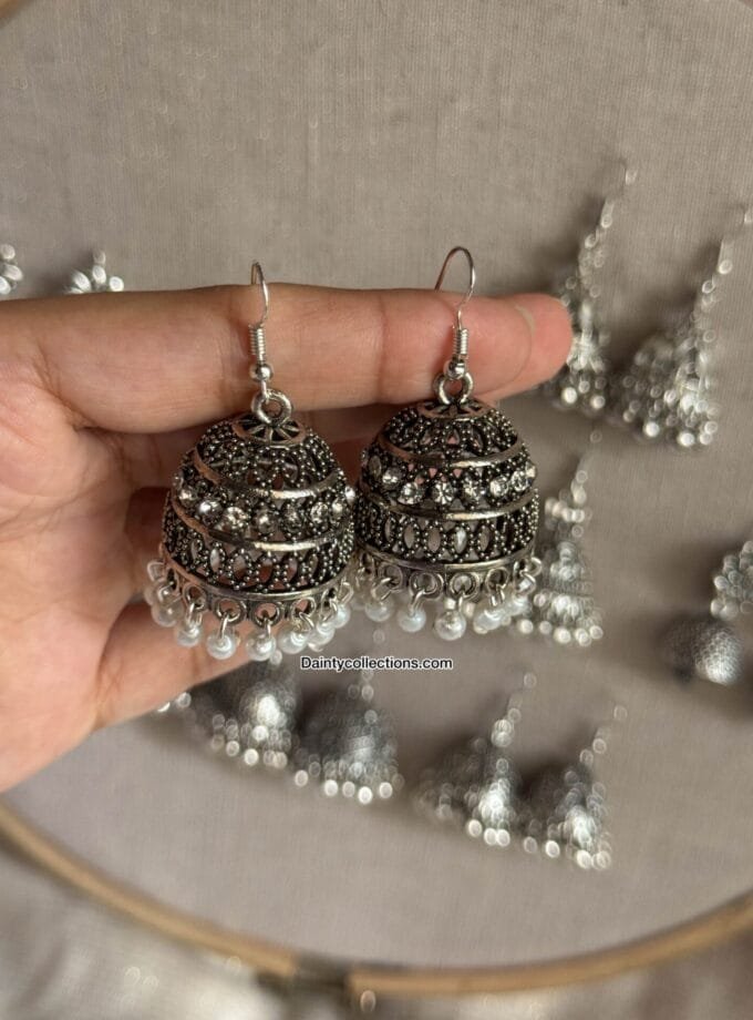 Matka jhumki with pearls silver