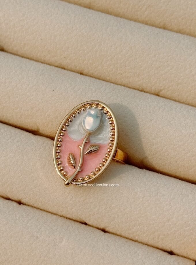 Monet garden vintage enamel flower oval adjustable ring