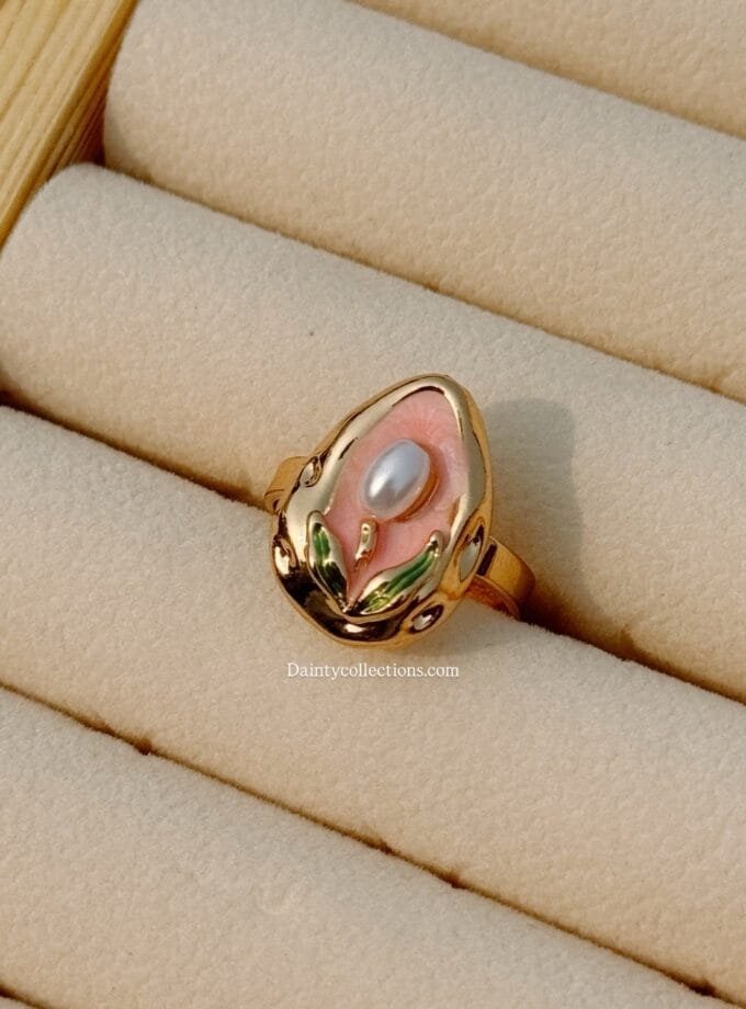 Monet garden vintage enamel flower eggo adjustable ring