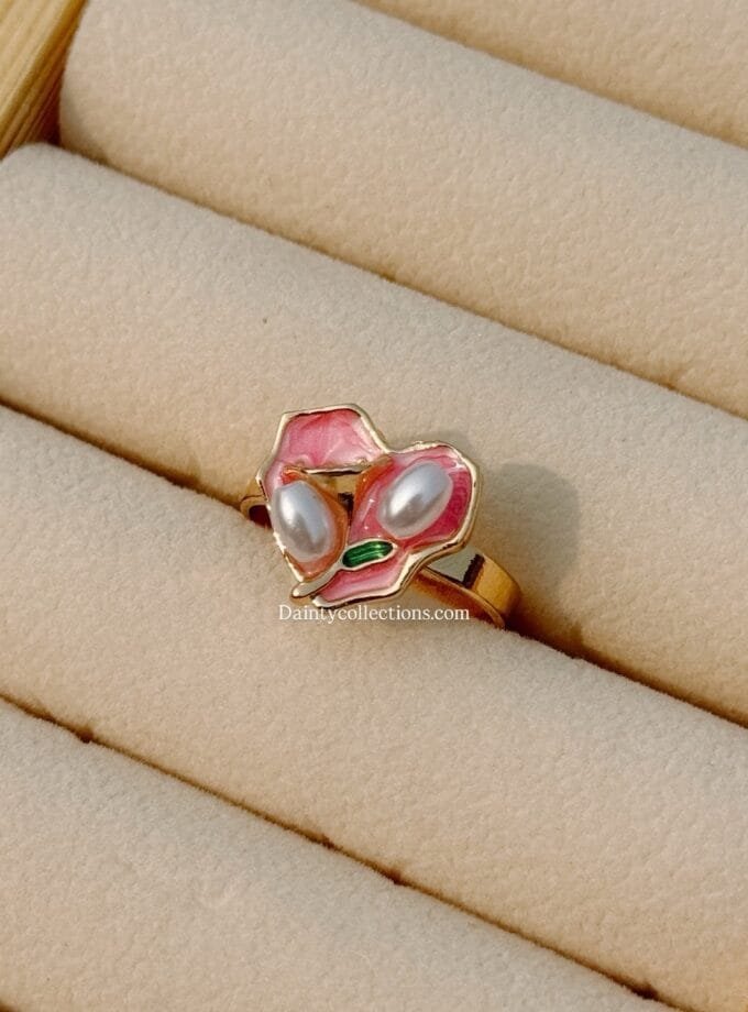 Monet garden vintage enamel heart adjustable ring