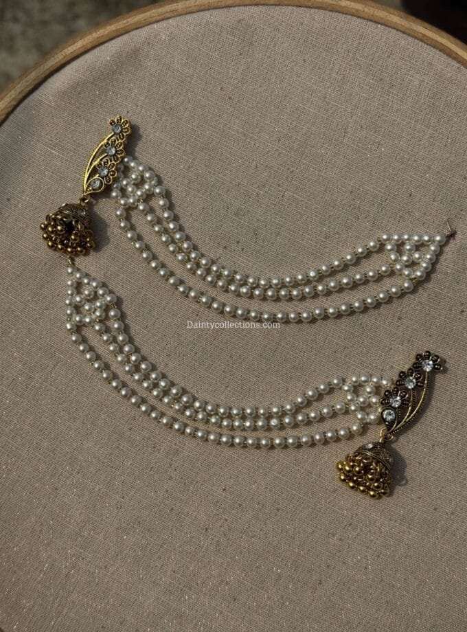 Jahanara jhumka antique with triple layer pearl saharay