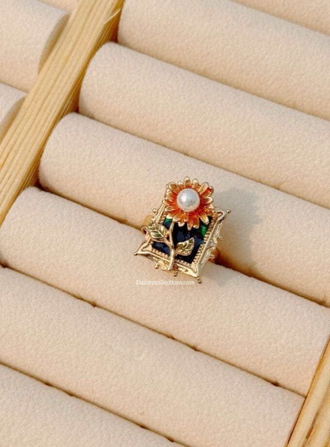 Monet garden vintage enamel flower adjustable ring