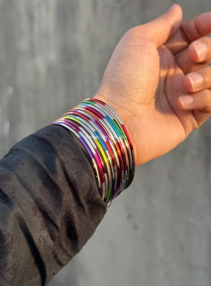 Multicolor silver steel bangles