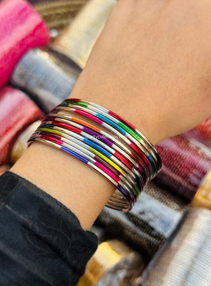 Multicolor silver steel bangles