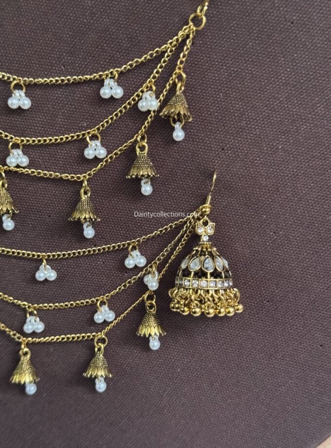 Bano kundan jhumka antique with triple layer pearl saharay