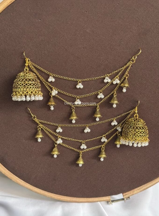 Mehrgul Matka jhumka antique with triple layer pearl saharay