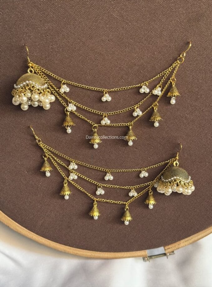 Rabab antique jhumki with triple layer Saharay