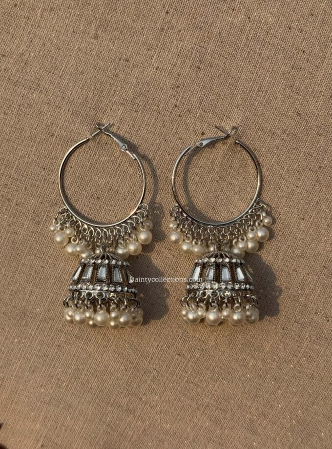 Nissaa Bali jhumka silver stone