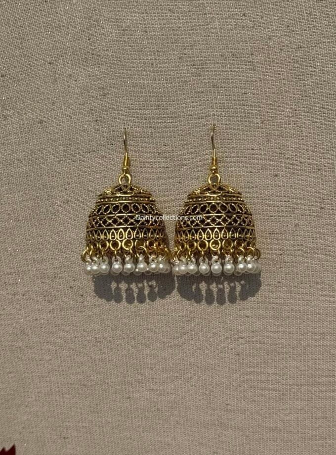 Mehrgul jhumka with pearls golden