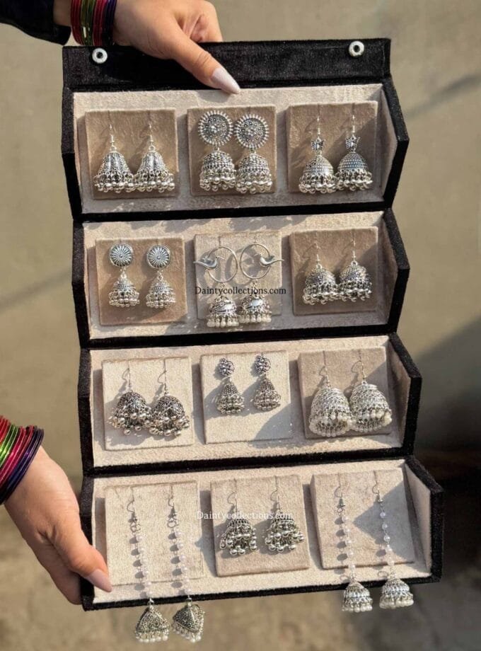 Jhumka gift box - 12 silver jhumkas
