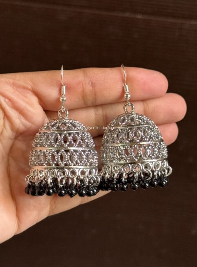 Gulshan matka jhumka silver with black pearls