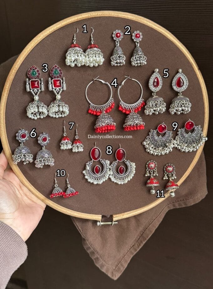 Maroon / Red jhumki frame silver