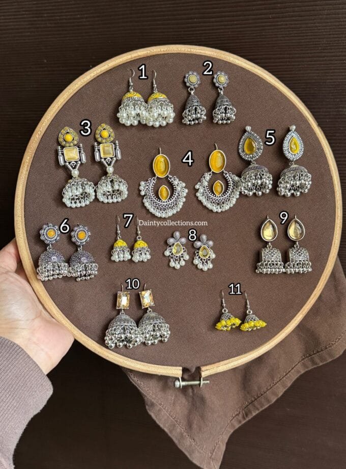 Yellow jhumki frame silver