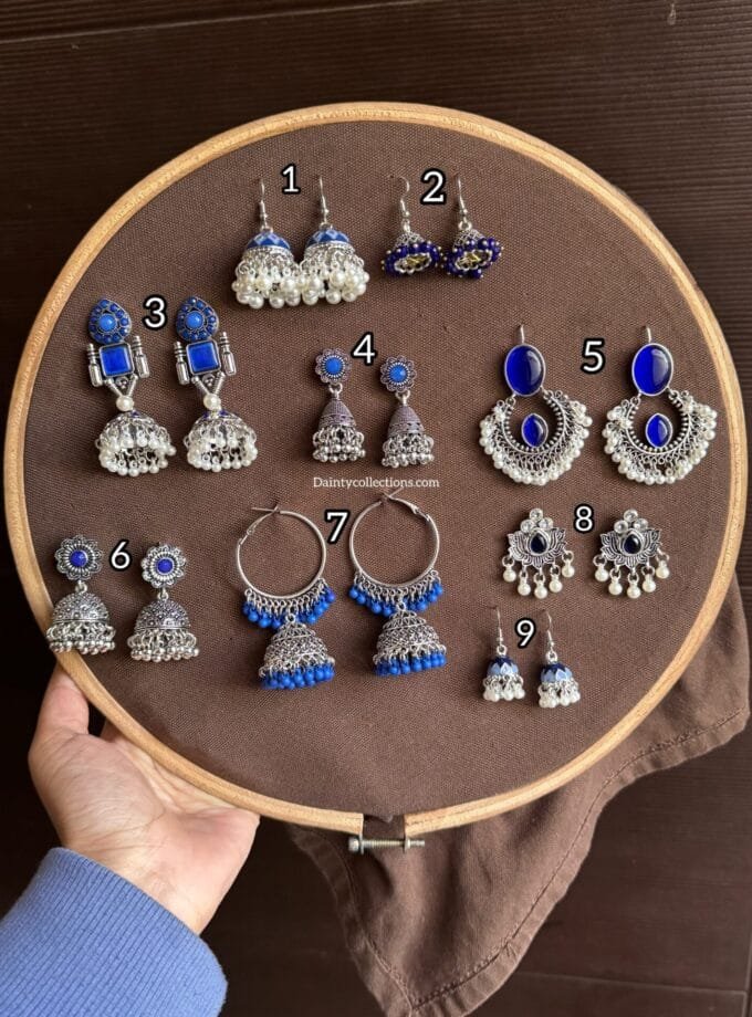 Blue jhumki frame silver