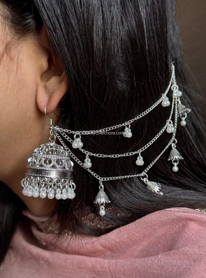 Sultana jhumka silver with triple layer saharay
