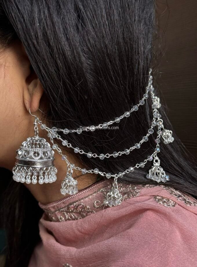 Sultana jhumkay silver with triple layer handmade moti saharay