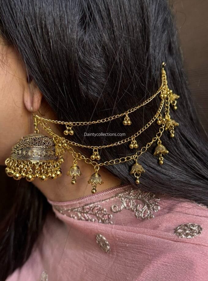 Gulbadan jhumka antique with triple layer ghongroo saharay