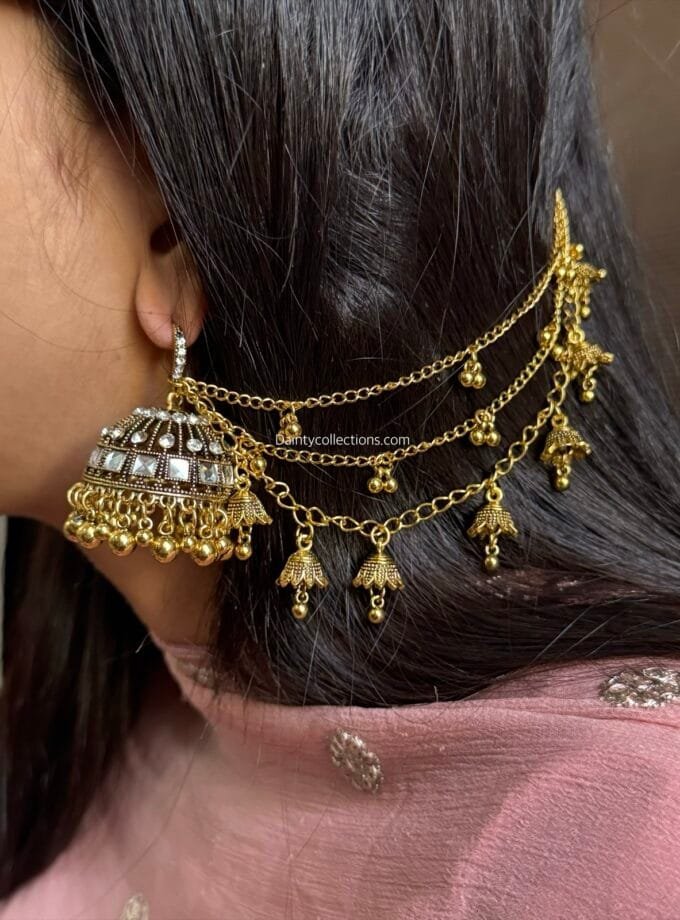 Neelo Matka jhumka antique with triple layer ghongroo saharay