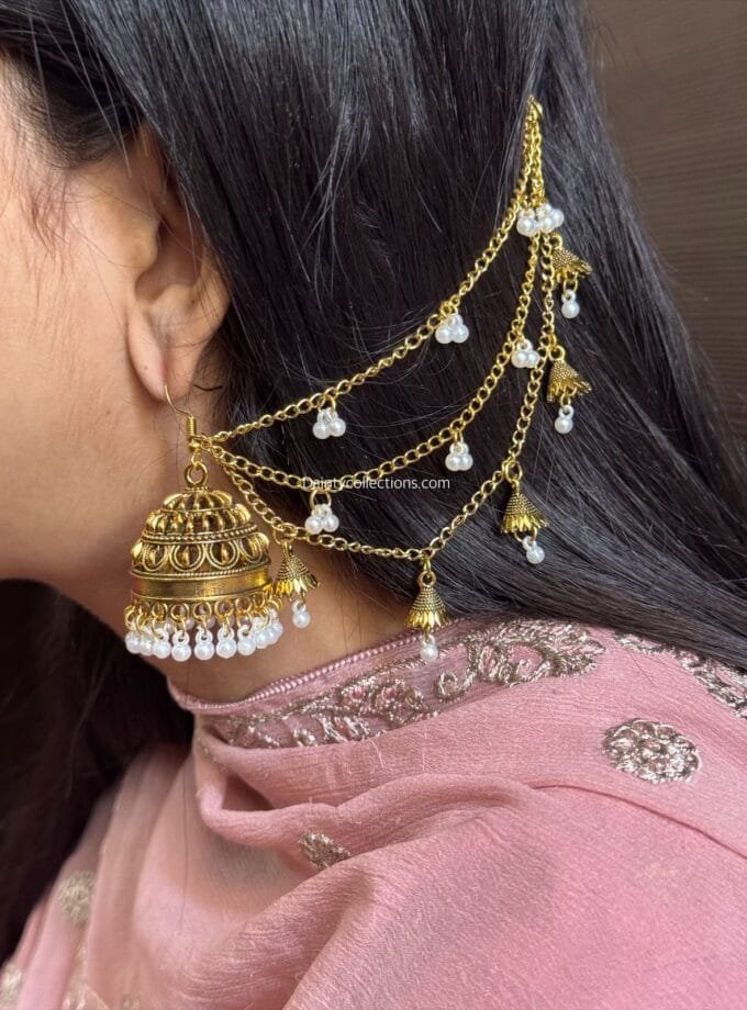 Sultana jhumka with triple layer saharay antique